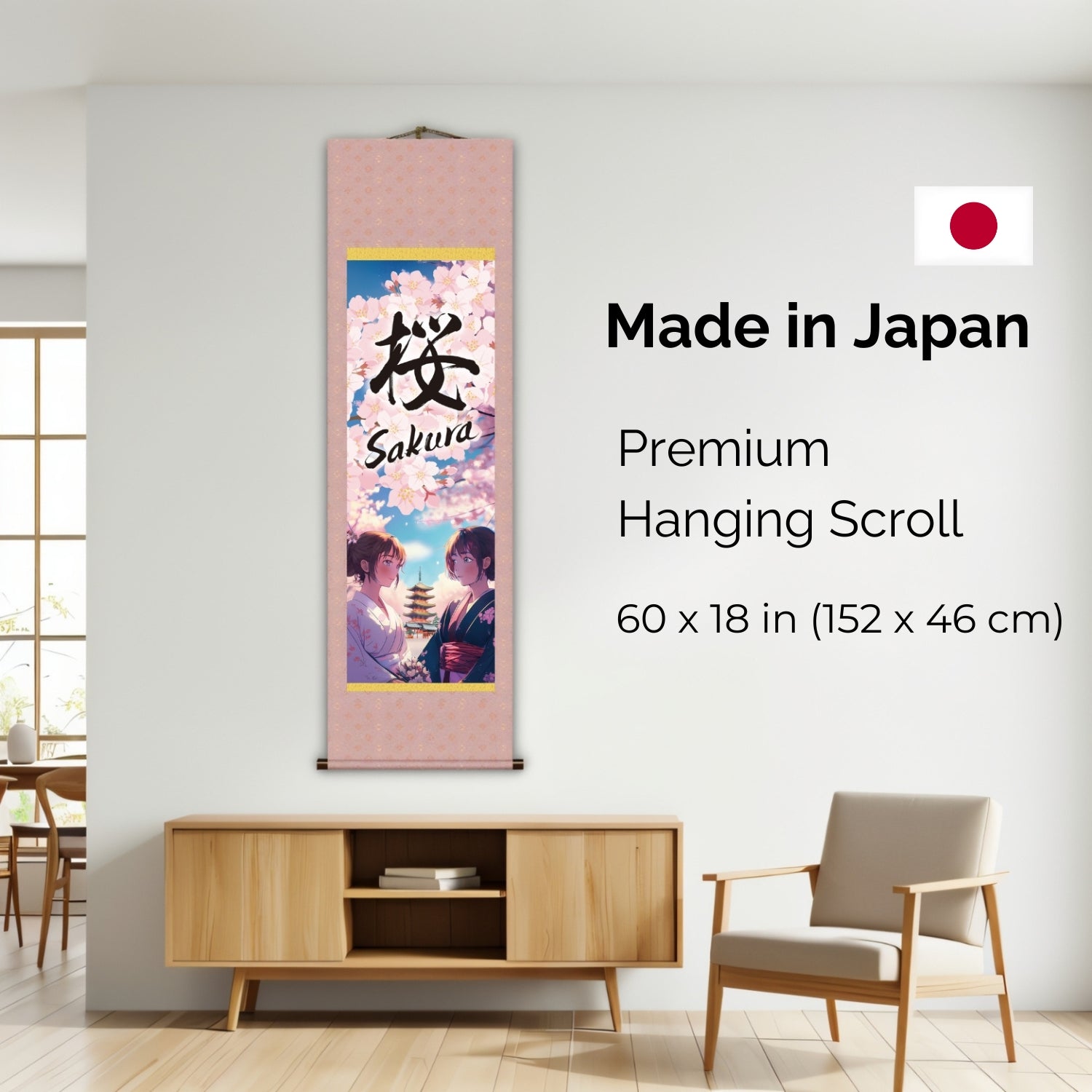 Anime giapponese Sakura Kakemono Wall Scroll – Donne in kimono con pagoda