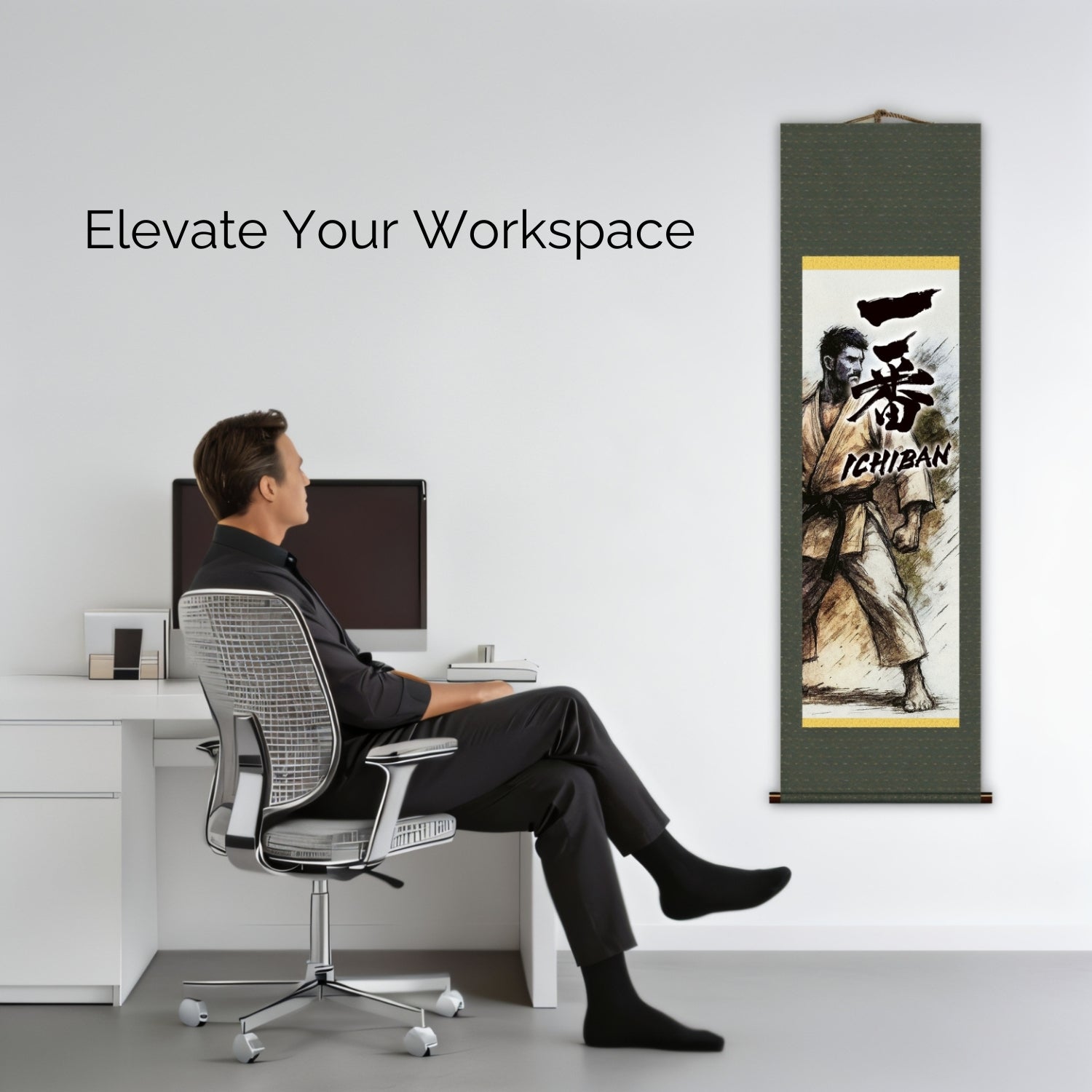 Arti Marziali Giapponesi Ichiban Kakemono Wall Scroll – Illustrazione Cintura Nera 