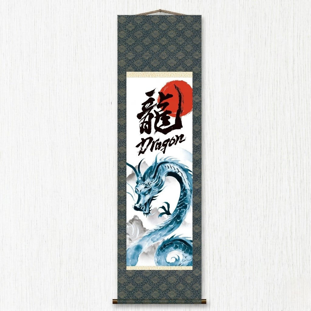 Rotolo da parete Kakemono Drago Giapponese – Drago Blu che Sale 