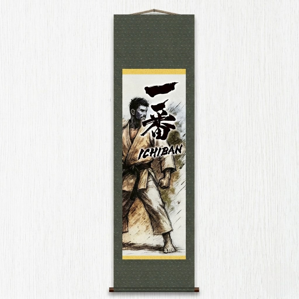 Arti Marziali Giapponesi Ichiban Kakemono Wall Scroll – Illustrazione Cintura Nera 