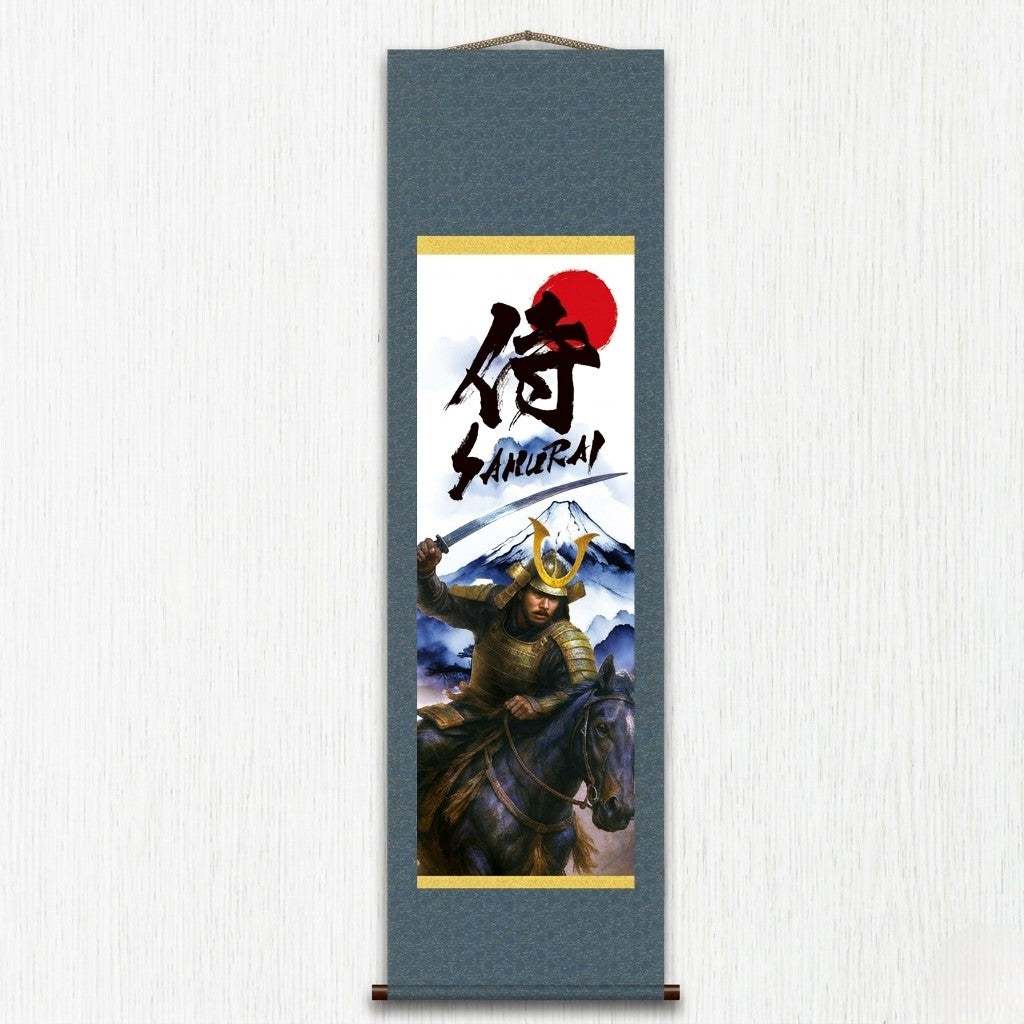 Kakemono da parete Samurai giapponese – Samurai montato con spada e Monte Fuji 